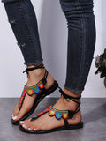 Colorblock Tie Leg Thong Sandals