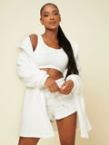 Crop Flannel Tank Top Shorts And Hooded Robe Lounge Set