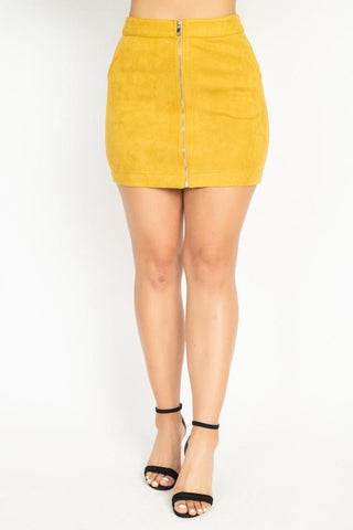Faux Suede Front Zip Skirt - LockaMe Designs