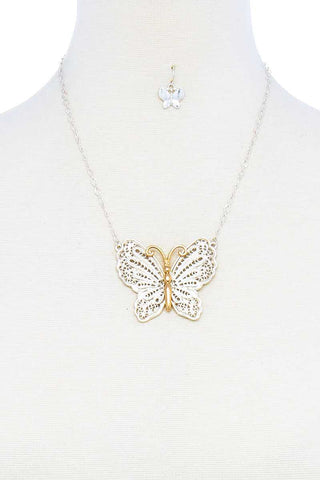 Fashion Stylish Butterfly Pendant Necklace And Earring Set - LockaMe Designs