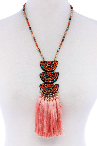 Designer Multi Tassel And Beaded Necklace - LockaMe Designs