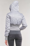 Letter Printed Zip-up Faux Fur Hood Detail Cropped Winter Bomber Jacket - LockaMe Designs