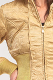 Letter Printed Zip-up Faux Fur Hood Detail Cropped Winter Bomber Jacket - LockaMe Designs