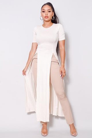 Elbow Sleeve Maxi Tank Top With Side Slits - LockaMe Designs