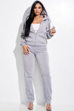Solid French Terry Zip Front Faux Fur Lined Jacket And Pants 2 Piece Set