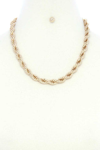 Twist Chain Simple Short Metal Necklace Earring Set