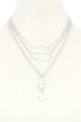 Lock Charm Metal Layered Necklace