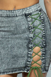 Stretchable Denim Cropped Top/stretchable Denim High-waist Skirt Set