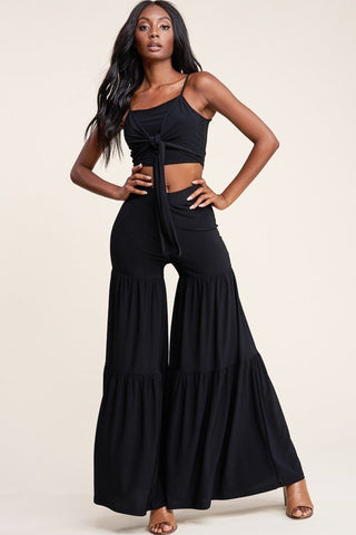 Top And Tiered Wide Leg Pants Two Piece Set