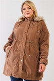 Plus Size Quilted Detail Vegan Fur Cotton Twill Parka Jacket