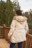 Plus Size Quilted Detail Vegan Fur Cotton Twill Parka Jacket