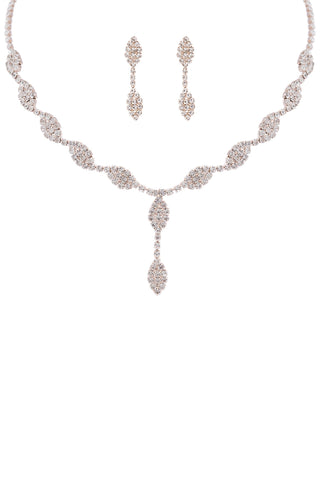Rhinestone Leaf Y Shape Necklace And Earring Set