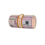 $100 Roll Dollars Rhinestone Money Bag Clutch
