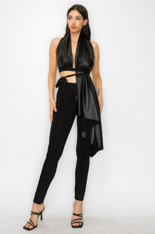 Faux Leather Top Pants Set