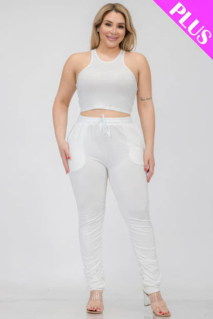 Plus Size Crop Tank Top & Ruched Pants Set