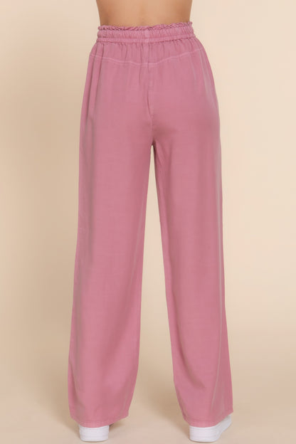 Elastic Waist Tencel Long Pants