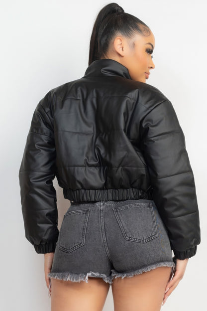 Snap Button Padded Crop Jacket