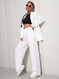 Lapel Neck Belted Blazer Tailored Pants