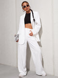 Lapel Neck Belted Blazer Tailored Pants