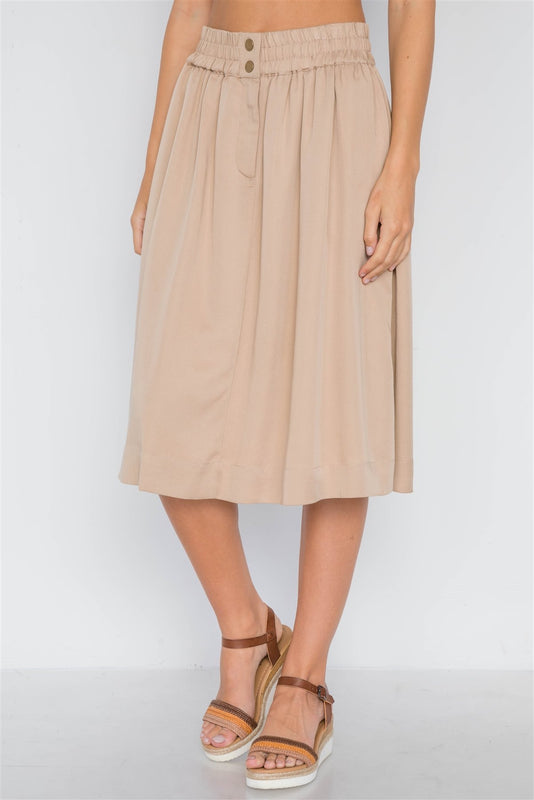 Khaki High-waist Solid Midi Skirt - LockaMe Designs