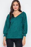 Teal Fuzzy Long Sleeve V-neck Sweater - LockaMe Designs