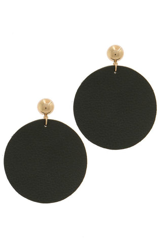 Leather Circle Post Drop Earring
