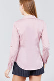 3/4 Roll Up Sleeve Front Two Pocket W/button Detail Stretch Shirt - LockaMe Designs