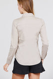 Long Sleeve Princess Line One Side Pocket Button Down Woven Shirts - LockaMe Designs