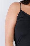Plus Size V-neck Solid Cami Satin Mini Dress