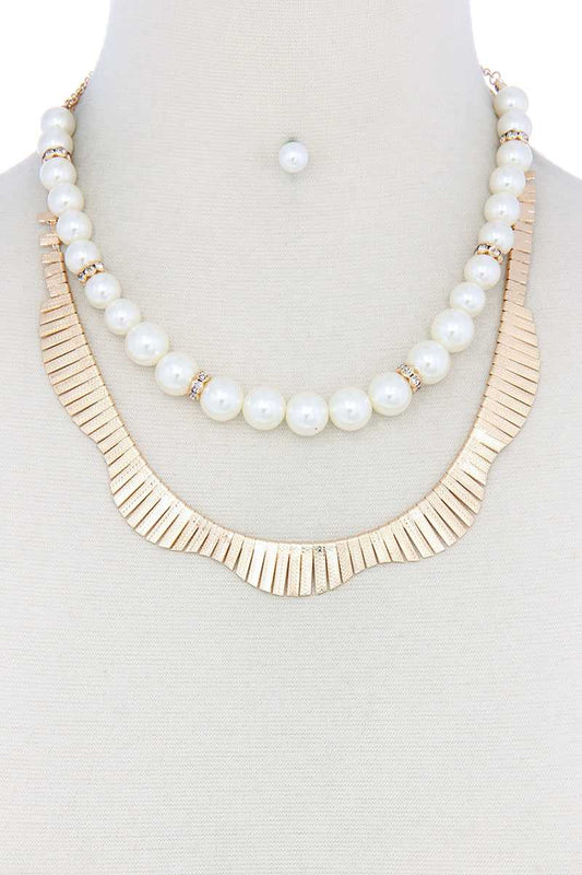 Pearl Metal Layered Necklace
