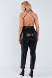 Plus Size Sequin V-neck Criss Cross Open Back Bodycon Jumpsuit - LockaMe Designs