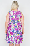 Plus Size Purple Navy Watercolor Floral Print Casual Midi Dress - LockaMe Designs
