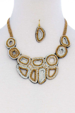 Multi Beaded Fashion Chunky Necklace And Earring Set - LockaMe Designs