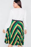 Plus Size Green Multi Stripe Pleated Midi Skirt - LockaMe Designs
