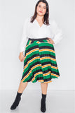 Plus Size Green Multi Stripe Pleated Midi Skirt - LockaMe Designs