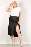 Solid High-waist Skirt With Button Trim And Side Slit - LockaMe Designs