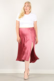 Solid High-waist Skirt With Button Trim And Side Slit - LockaMe Designs
