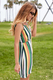 Green Vintage Multi Stripe Shift Chic Casual Colorblock Mini Dress