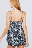 V-neck Flounce Skirt Look Overlay Pleats Detail Printed Knit Romper - LockaMe Designs