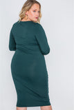 Plus Size Green Basic Long Sleeve Midi Dress - LockaMe Designs
