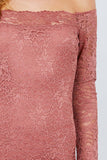Long Sleeve Scallop Off Shoulder Lace Mini Dress