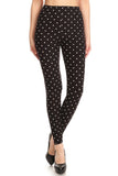 High Waisted Leggings With An Elastic Band In A White Polka Dot Print Over A Black Background - LockaMe Designs