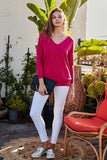 V Neck 3/4 Sleeve Side Slit Hi-lo Sweater - LockaMe Designs