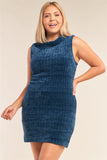 Plus Size Sleeveless Ribbed Knit Semi-turtleneck Mini Dress