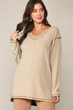 Two-tone Rib Tunic Top With Side Slits - LockaMe Designs