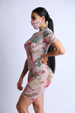 Printed Mesh Romper With Stitching Detail With Mask - LockaMe Designs