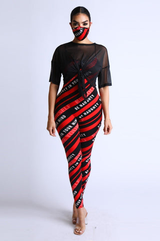 Diagonal Striped Jumpsuit With Mesh Set - LockaMe Designs