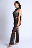Diamond Mesh Bodysuit Set With Flared Pants - LockaMe Designs