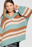 V-neck Cozy Thick Knit Stripe Pullover Sweater - LockaMe Designs