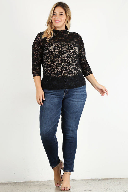 Plus Size Sheer Lace Fitted Top - LockaMe Designs